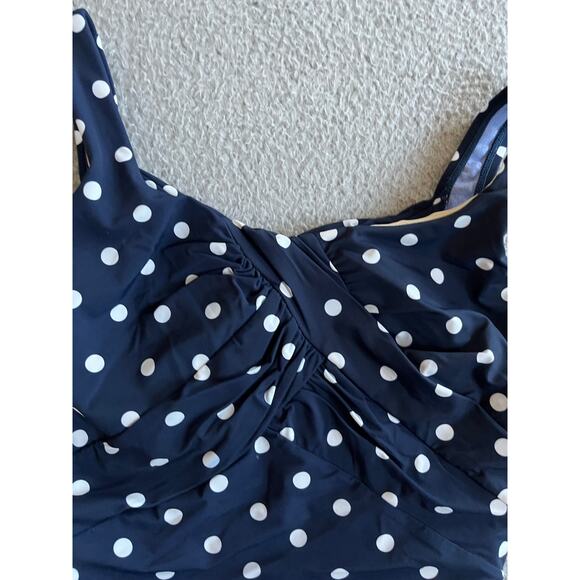 Lands End One Piece Swimsuit 8 Medium Polka Dot Twist Crossback Blue Classic - Picture 3 of 14